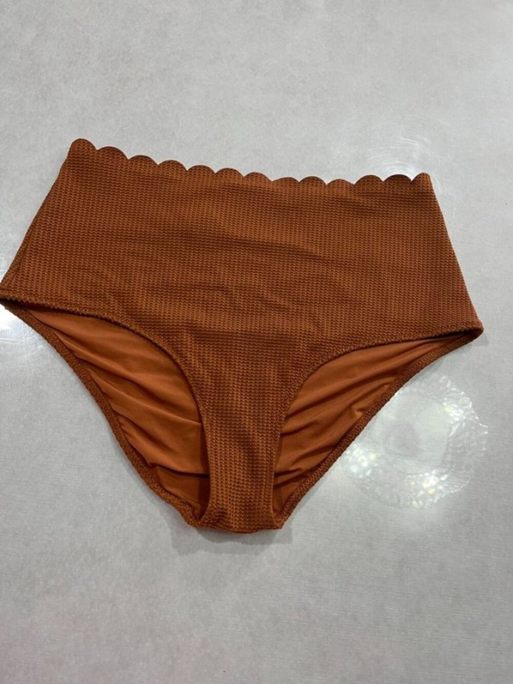Aerie High Waisted Bikini Bottom Scalloped Edge Rust Orange Large - Picture 2 of 7